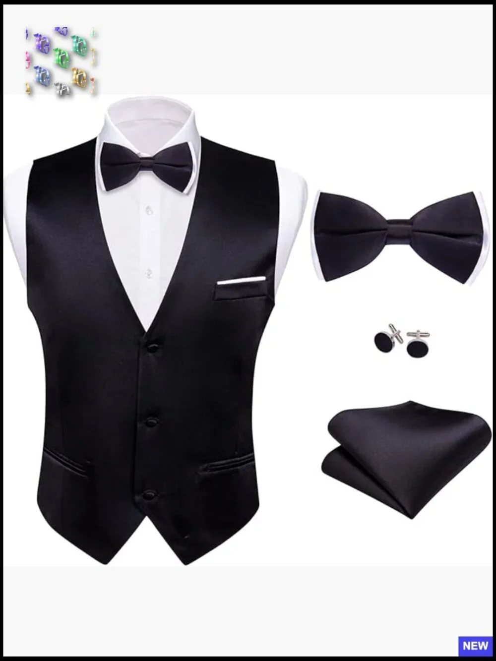 Slim Fit Formal Vest Set Classic Elegant Wedding Party Tuxedo V-Neck
